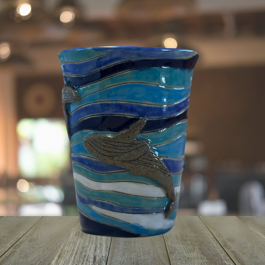 Ocean Whales Ceramic Keep Cup – Handcrafted & Reusable - Made to order